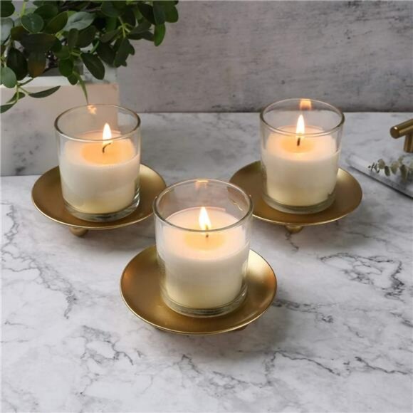 Gold Iron Pillar Candle Holders Set of 3 Decorative Candle Stands for Home Decor - Picture 2 of 8